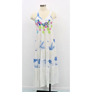 Coastal Tiered Cotton Summer Dress Color id mare Resort Ware Beaded Eyelet Shell